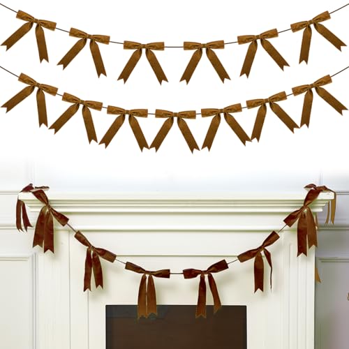 Vitalcozy LUA-VITALCOZY-203 10 Ft Christmas Velvet Bow Garland Pre-Strung Bow Garland Banner thumb #6