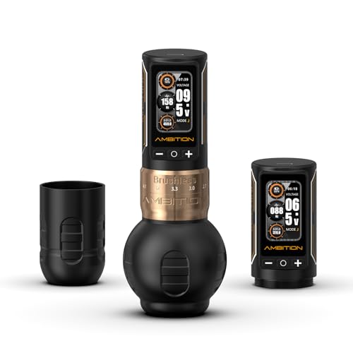 Ambition Rotary Tattoo Gun, Ninja Max 280 Wireless Tattoo Pen Machine with 280 g.cm Torque Brushless Motor, 7 Adjustable Stroke 2.4-4.5mm, Dual 2400mAh Batteries 54mm & 34mm Grips Tattoo Supply