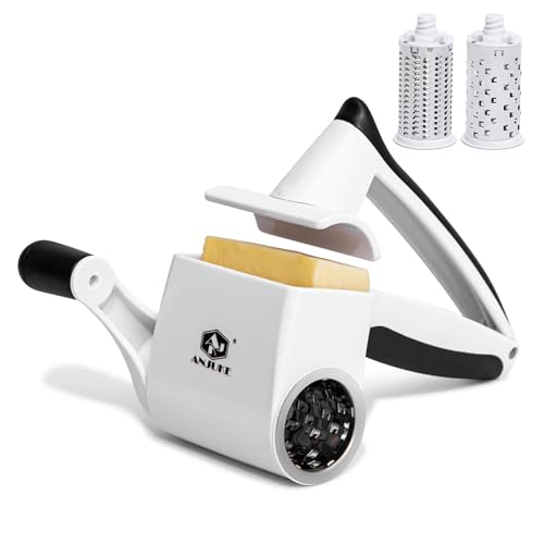 ANJUKE Rotary Cheese Grater with Handle, Manual Hand Crank Shredder with 2 Stainless Steel Drums...
