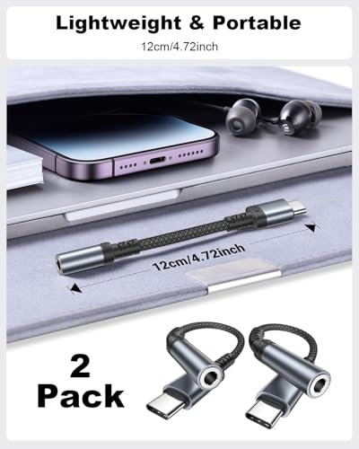 Adapter USB C auf Klinke, 2 Pack USB C auf Klinke 3.5 Kopfhörer Audio Adapter USBC Kopfhörer Adapter für iPhone 17/16e/16/16 Pro Max/16 Plus/15/15 Pro Max/15 Plus, iPad, Samsung S25/S24, Xiaomi,Huawei