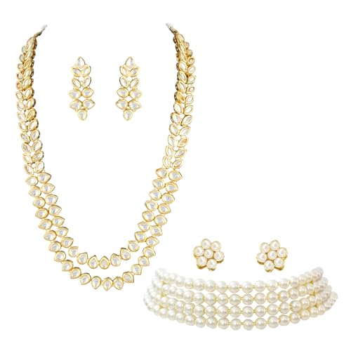 Image of Peora Kundan Faux Pearl Necklace & Jewellery Set Gift for Women