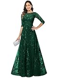 BOLENSYE Long Formal Mother of The Bride Dresses with Sleeves Modest Emerald Green Evening Gown for Women Size14