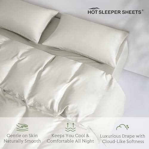 Tencel Duvet Cover Set, Full/Queen Size Cooling Duvet Cover for Hot Sleepers, 100% Eucalyptus Lyocell, 3 Pieces, 1 Zipper Closure Duvet Cover (90" x 90") and 2 Pillowcases (20" x 30") - White