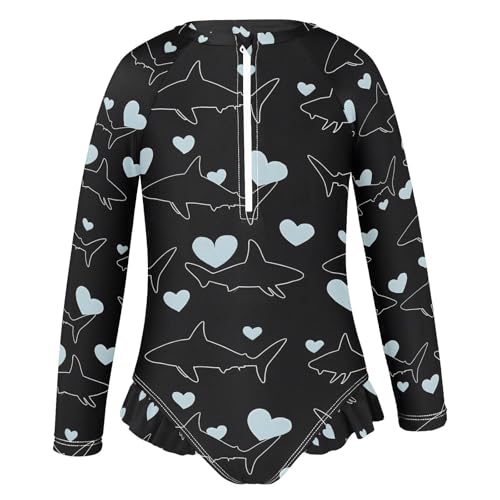 ALAZA Shark Line Love Heart Black Girls One Piece Swimsuit Long Sleeve Rash Guard Swimsuits UV 50+ Swimwear Zipper2