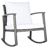 SAFAVIEH Outdoor Collection Daire Woven Grey Brown/White Cushion Rocking Chair for Patio Porch Backyard Sunroom PAT7721C