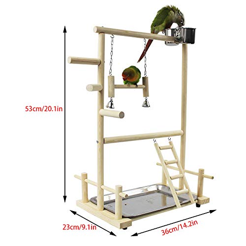Papegaai, speelplaats, vogelspeelplaats, valkparkiet, speelplaats, houten baars, gymzaal, ladder, met feeder, cups… - Afbeelding 3