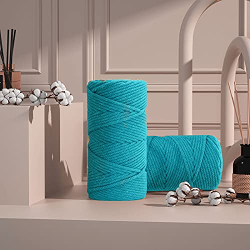 Image of Macrame Cotton Cord 5mm x 109 Yards, ZUEXT 100% Natural Handmade Colorful 4 Strands Twisted Braided Cotton Rope for Wall Hanging Plant Hangers Gift Wrapping Tapestry DIY Crafts(5mmx100m, Light Blue)