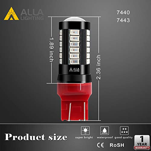 Alla Lighting T20 Base 7440 7443 Strobe LED Brake Lights Bulbs, Red Flashing Stop Lamps 7441 7443LL 7440LL W21W 992 2800 Lumens Xtreme Super Bright 12V 5730 33-SMD Replacement - Image 6