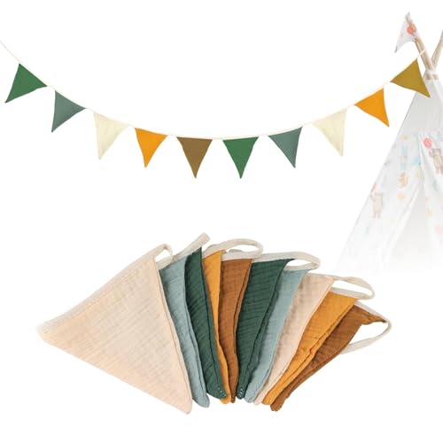 Guirlande de Fanions en Tissu Double Face,2.6M,Fanions Guirlande,Fanions en Coton pour Chambre d'enfant, Fête d'anniversaire, Chambre de Bébé (Morandi Vert)