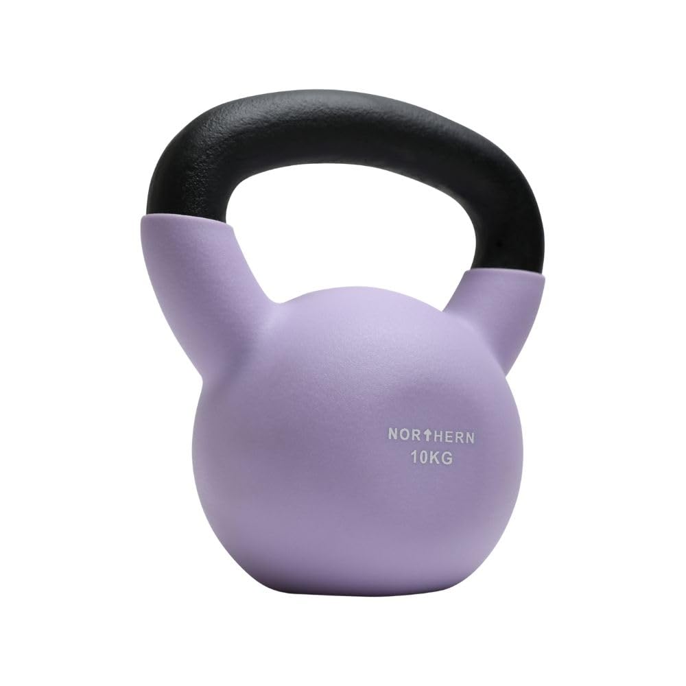 NORTHERN Soft Lavender Neoprene Coated Cast Iron Kettlebell, 4kg–12kg Strength Training Weight, Flat Base, Durable Non-Slip Grip Kettle Bells for Fitness, Cross Training, & Conditioning (10kg)