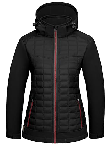 Little Donkey Andy Women's Lightweight Insulated Hybrid Jacket for Hiking Running Ski Thermal Warm with Removable Hood