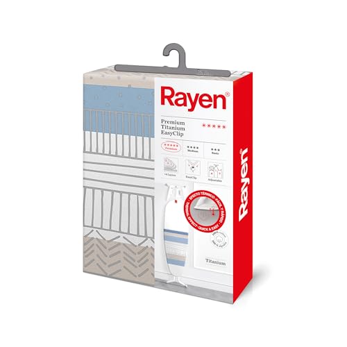 Rayen | Housse pour table à repasser Universelle | 4 épaisseurs : mousse, molleton, tissu 100 % coton et titane | Housse à revêement en titane | Gamme...