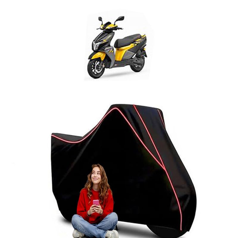 Image of Ntorq 125 Race Scooty Bike Cover Water Resistant Outdoor Use Universal Fit Scooters Motorcycles Heavy Duty UV Protection Dust Rain Scratch Resistant Elastic Bottom Black Blue Piping