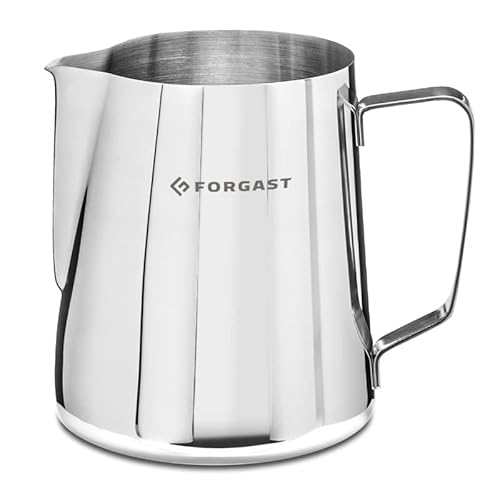 Forgast Bricco per Latte Montalatte Professionale in Acciaio Inox 1,5l, Lattiera Mucca, Brocca in Schiuma Schiumatore, Misurino con Scala Graduata all'Interno