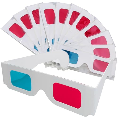 MEETOOT 20PCS Flat Panel 3D Glasses White Frame Red/Blue