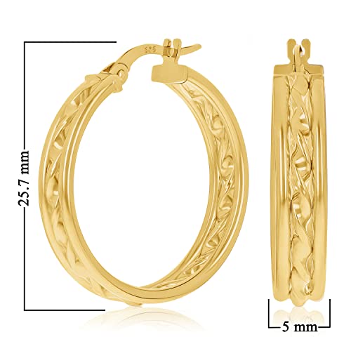 Italian 14k Yellow Gold Rope Creole Hoop Earrings 1" 5mm 2.7 grams3