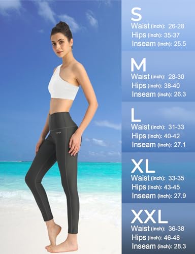 Ubestyle UPF 50+ High Waist Women's Swim Pants Swim Leggings Swimming Tights Beach Pants Sun Protective (Gray, S) - Thumbnail 6