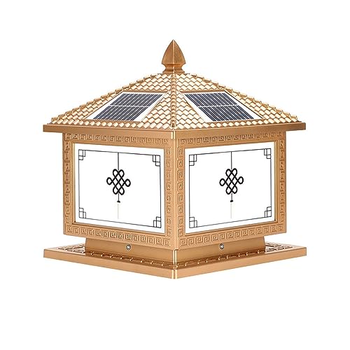 Solar Column Head Lamp Aluminum Pillar Cap Lamps IP54 Waterproof Outdoor Fence Door s European Style Villa Courtyard Landscape Gate Lights for Deck Garden Yard (Bronze 50CM)