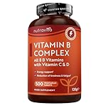 Nutravita Vitamin B Complex High Strength with Vitamin D + Vitamin C 500 Tablets for +1 Year of Supply, Energy-Yielding Metabolism - Reduction of Tiredness & Fatigue (EFSA) Made in the UK