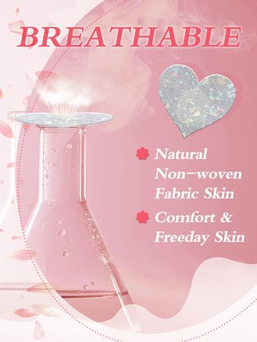 Poen 25 Pairs Glitters Pasties Summer Breast Pasties Stickers Self Adhesive Reusable Sticky Breast Patch for Women Black, White3