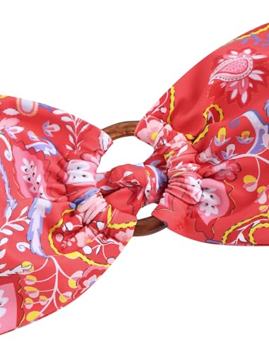 Image of ZAFUL Women's Bandeau Bikini O Ring Strapless Tie Back High Cut Two Piece Swimsuit Bathing Suits