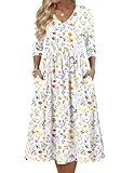 Zeagoo Plus Size Spring Clothes for Women Half Sleeve Women's Dress Casual Flowy A-Line Midi Tshirt Dresses with Pocket Empire Waist Summer Boho Beach Sundress White 2XL