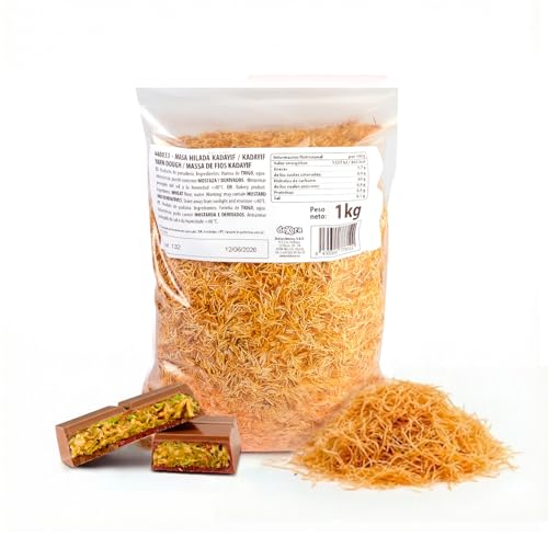dekora - Pasta Kataifi para postres y platos salados 1kg, Kataifi fideos para chocolate dubai, Kadayif Fino y Crujiente para Repostería Árabe y Turca, sin azúcar, sin lactosa y halal