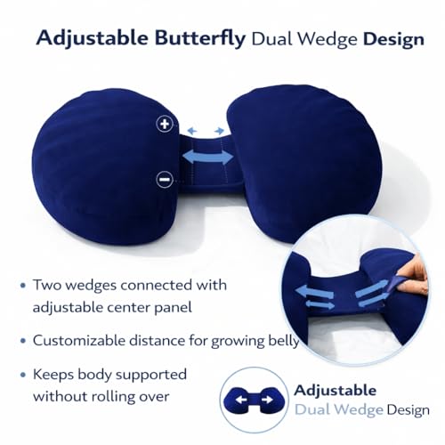 Image of H-Shaped Pregnancy Pillow | Adjustable Butterfly Dual Wedge for Back, Belly & Hip Pain Relief | Ultra Soft Velvet Maternity Body Support Pillow | Washable, Travel Friendly | Blue