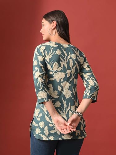 Image of Amazon Brand - Tavasya Women Pure Cotton Katha Plain Short Regular Fit Kurti |Short Top| Solid Casual Tunic