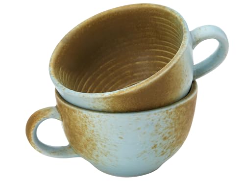 Image of Bodhi House Ceramic Soup and Coffee Wide Large Mug with Handle - Set of 2, 350 Ml Glossy Finish | Microwave Safe | for Maggi, Cappuccino, Latte, Green Tea - Light Blue