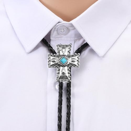 Image of Joxevyia Bolo Tie for Men Vintage Cow Skull Leather Rope Western Cowboy Necktie Vintage Bola Tie Gift for Him