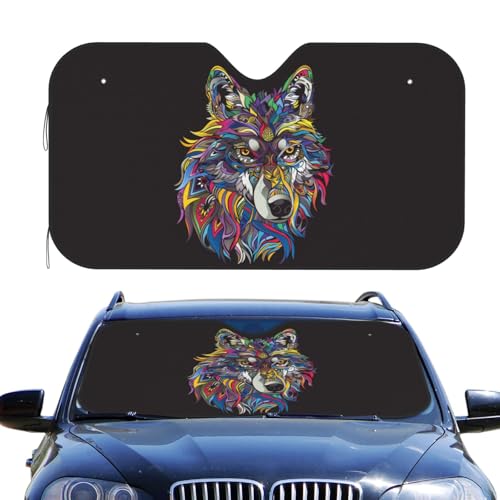 Pare-soleil de voiture loup aux gribouillis colorés intérieur à ventouses