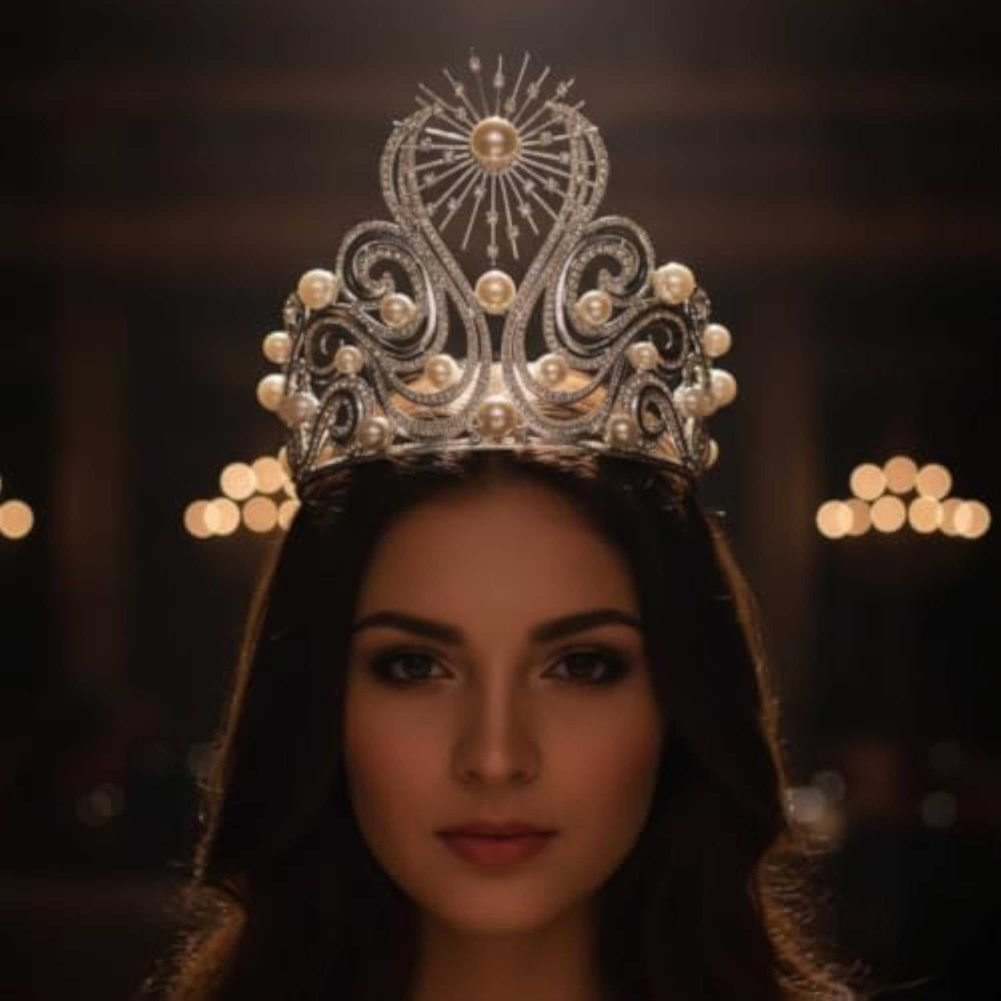 Rhinestone Baroque Crown, Ornate Tiara with Pearls
