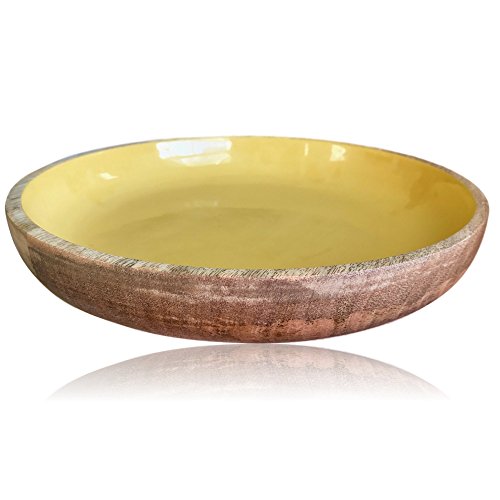 Large Mango Wood Fruit Bowl by Kauri Design  Decorative Mango Wood Serving Bowl  Olive Green