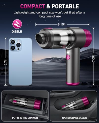 Image of KMM Handheld Car Vacuum Cleaner, Hand Held Vacuum Cleaner & Air Duster | 15000PA Strong Suction, 120W High Power, Portable & Rechargeable, LED Light, Multi-Nozzles for Home, Car, Office, Pet