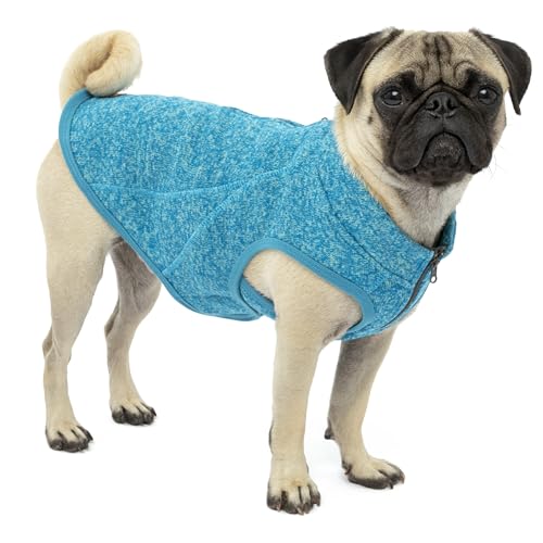 Kurgo Core Dog Sweater, Year-Round Sweater for Dogs, Dog Fleece Vest, Knit Fleece Pet Jacket, Fleece Lining,Lightweight, Zip Opening for Harness, Adjustable Neck, Blue, Small