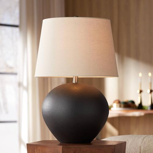 Lámpara de Mesa de Cerámica 24.5" Negra con Pantalla Beige
