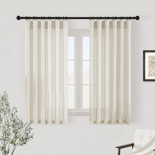 DUKIYO Natural Linen Cafe Curtains 45 Inch Length Small Window 2 Panels