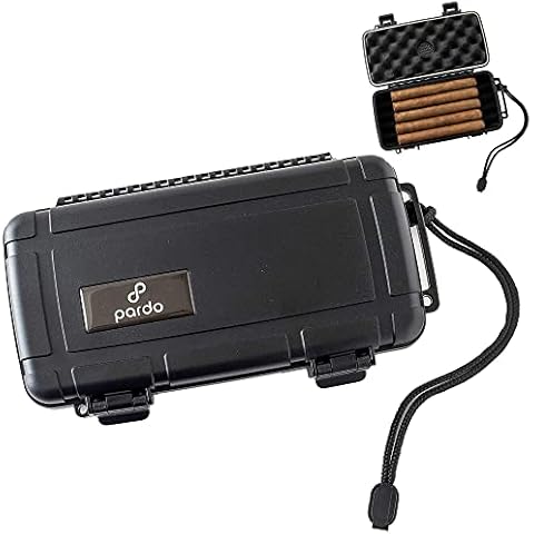Pardo Cigar Travel Humidor Case - 5 Count - Portable, Waterproof, Rugged, Crushproof Cigar Humidor - Black - Carrying Case - Holds up to 5 Cigars Cover