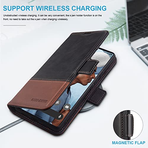 Kezihome Case For Google Pixel 7, Genuine Leather [Rfid Blocking] Wallet Case With Card Holder Kickstand Flip Protective Heavy Duty Phone Cover For Google Pixel 7 5G (Black/Brown) #TOP5