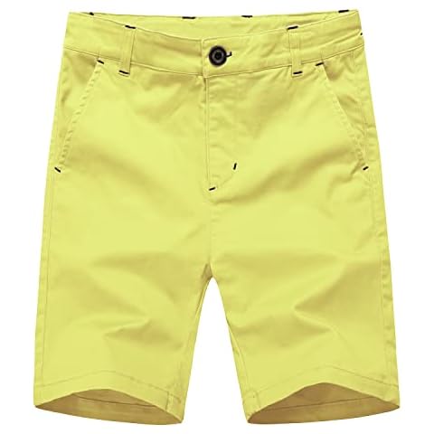 KID1234 Boys Shorts - Flat Front Shorts with Adjustable Waist,Chino Shorts for Boys 5-14 Years Yellow Cover