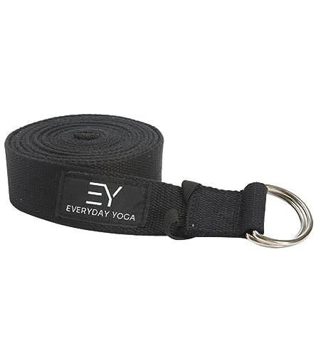 Everyday Yoga Super Strong Strap with Metal D-ring Buckle - Improve Flexibility, Stretching, and Physical Therapy Fitness. - Black