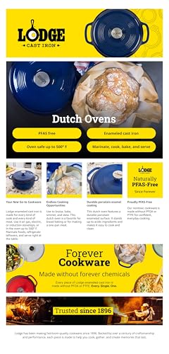 Lodge Essential Enamel Cast Iron Dutch Oven - Perfect for Bread Baking, Braising, Marinating & Slow Cooking - Features Moisture-Sealing Lid & Dual Handles - Kitchen Essentials - 6 Quarts - Indigo  