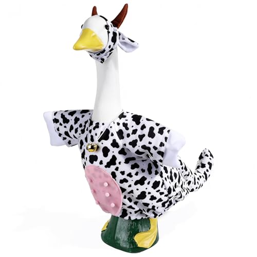 gisgfim Cow Porch Goose Outfit 23Inch Cow Goose Clothes Costume Cement or Plastic Lawn Statue Clothing with Bell Tail Accessories for Christmas Halloween Spring Outdoor Garden Yard Patio Statue Decor