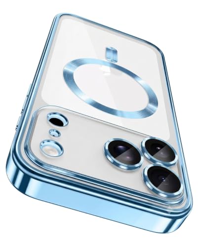Image of VONZEE Electroplating Transparent Clear Logo Back Cover TPU Compatible with iPhone 17 Pro Max, Compatible with Magsafe, Full Body & Individual Camera Protection for Each Lens for Men & Women|Sierra