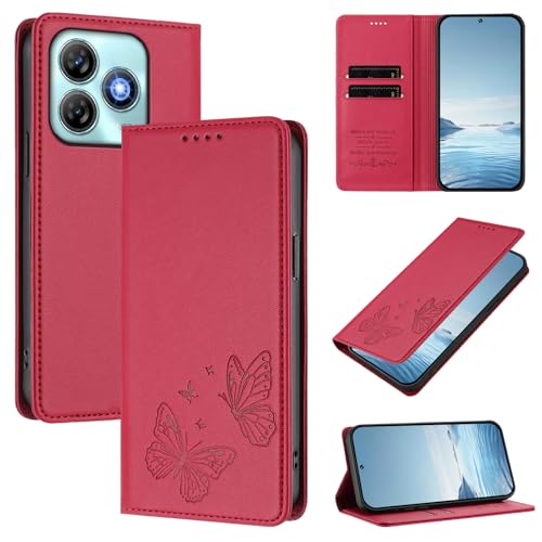 Rfvzubemok Compatible with Realme Narzo N63 / Note 60 / Note 60X,Compatible with Realme C61 4G / C63 4G Flip Kickstand Magnetic Snap-Closure Card Slot Phone Case Red
