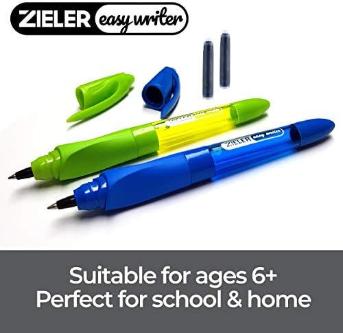 Ergonomic Handwriting Rollerball Cartridge Pen (twin pack) by Zieler®  Suitable for right & left handed use  Soft rubber ergonomic grip  Extra smooth medium-point 0.7mm nib  2 ink cartridges