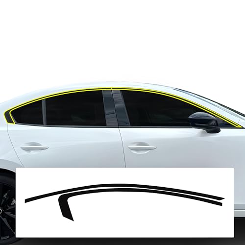 BOGAR TECH DESIGNS Side Window Chrome Delete Overlay Film Compatible with Mazda 3 Sedan 2019-2025, Gloss Black