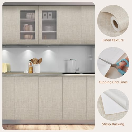 Papier peint autocollant imperméable et repositionnable aspect lin beige - 4