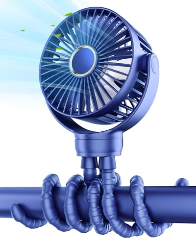 Image of TUNISE Stroller Fan: Rechargeable with TYPE-C Port, 4000mAh, 360° Rotatable, 3-Speed, Flexible Tripod, Clip Anywhere for Baby's Comfort - Durable and Easy to Clean, Blue